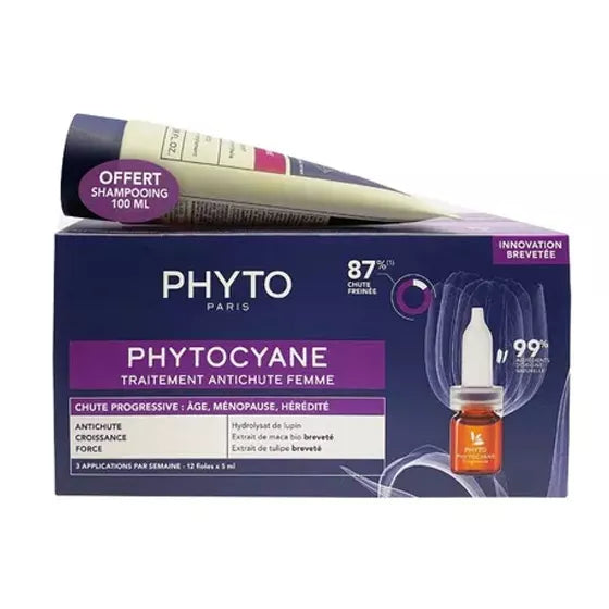 Phytocyane Mulher Pack Ampolas Queda Progressiva X12 Unidades + Champô 100mL